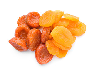 Tasty dried apricots on white background