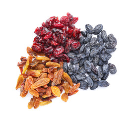 Different dried fruits on white background