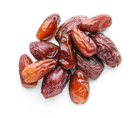 Tasty dried dates on white background
