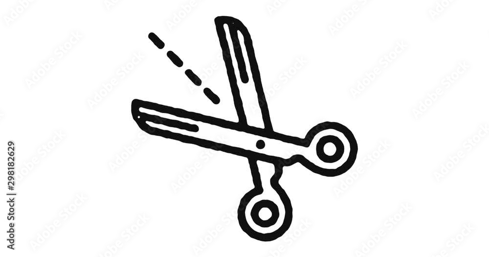 Poster scissors outline icon animation footage/video. hand drawn like symbol animated with motion graphic, 
