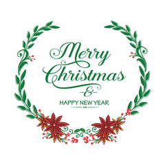 Plant of red wreath frame, for banner merry christmas and happy new year. Vector