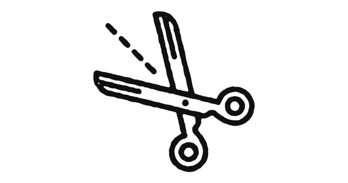 Scissors outline icon animation footage/video. Hand drawn like symbol animated with motion graphic, can be used as loop item, has alpha channel and it's at 4K video resolution.