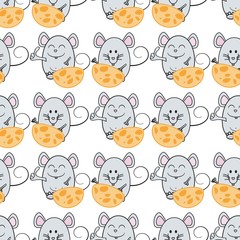 Seamless background with 2020 mouse symbol. Cute mouse cartoon. Vector illustration