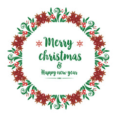 Fototapeta na wymiar Calligraphy text of merry christmas and happy new year, with element art of red wreath frame. Vector