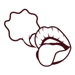 sexy woman mouth with tongue out and speech bubble pop art style