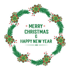 Design element of colorful flower frame for card text of merry christmas and happy new year. Vector