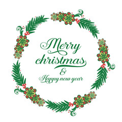 Ornament element of green leafy flower frame, for template of card merry christmas and happy new year. Vector