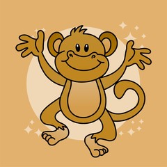 Monkey Icon, Cute Cartoon Funny Character, Flat Design 