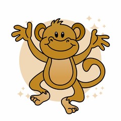 Monkey Icon, Cute Cartoon Funny Character, Flat Design 