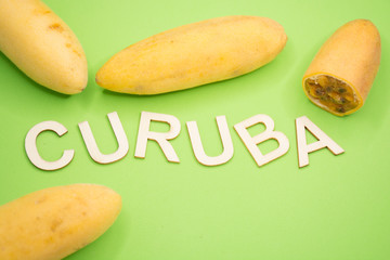 Exotic tropical fruit called curuba (Passiflora tripartita)