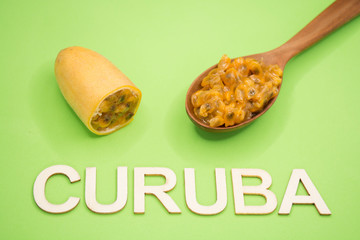 Exotic tropical fruit called curuba (Passiflora tripartita)