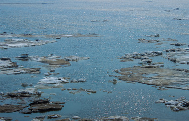 Ice on the water. Ice time in spring.