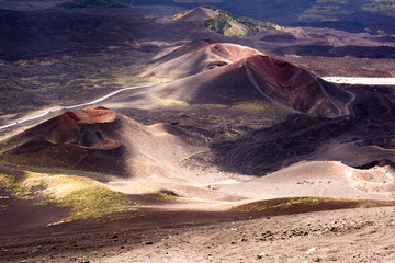 Crater and lava field on the slope of Mount Etna