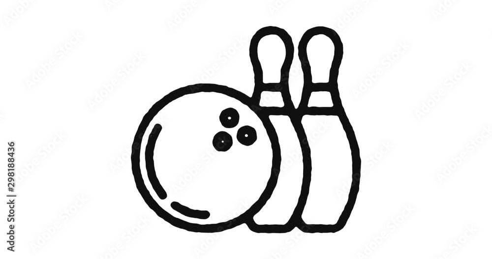 Poster bowling outline icon animation footage/video. hand drawn like symbol animated with motion graphic, c