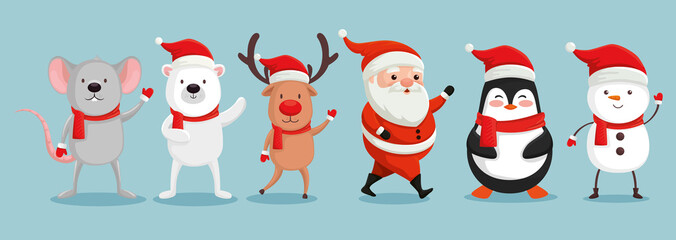 group of cute characters christmas vector illustration design