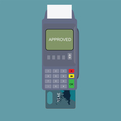 POS terminal and credit card isolated on background.