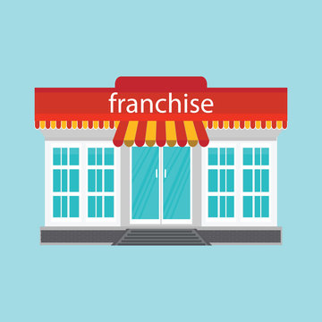 Small store or franchise isolated on blue background.