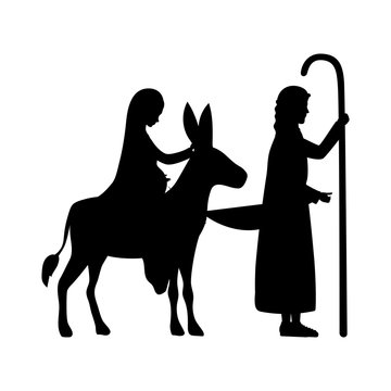 joseph and mary virgin in mule silhouettes manger characters
