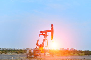 Oil pump working in the outdoor scene