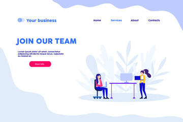 Join our team web page.Flat vector illustration isolated on white background. Can use for web banner, infographics, web page.
