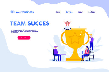 Team success web page.Flat vector illustration isolated on white background. Can use for web banner, infographics, web page.