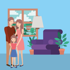 cute and happy family members in the livingroom