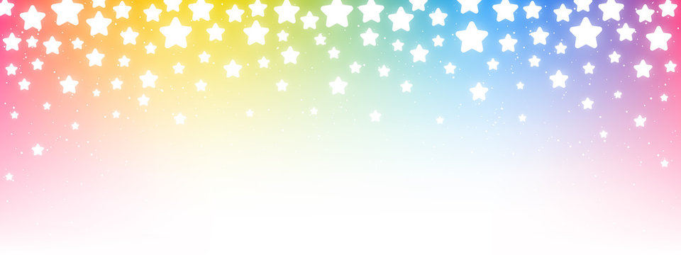 Shiny rainbow fireworks on starry sky background - horizontal panoramic banner for Your holiday design