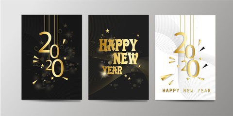 Happy New Year 2020 - cover set  background benner  with gold