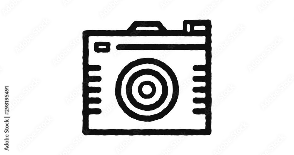 Poster digital camera outline icon animation footage/video. hand drawn like symbol animated with motion gra