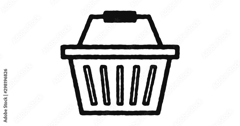 Poster shopping basket outline icon animation footage/video. hand drawn like symbol animated with motion gr