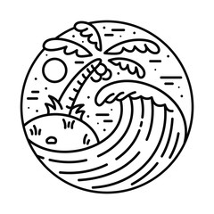 Summer Beach Wave Line Graphic Illustration Vector Art T-shirt Design