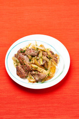 料理　鶏レバーのマスタード炒め