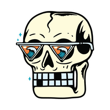 Skull Summer Beach Wave Finder Graphic Illustration Vector Art T-shirt Design