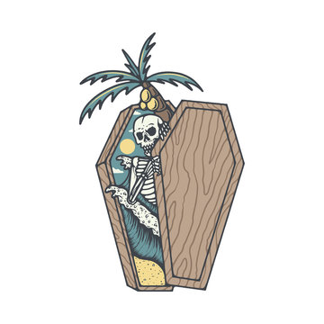 Skull Skeleton Death Summer Beach Graphic Illustration Vector Art T-shirt Design