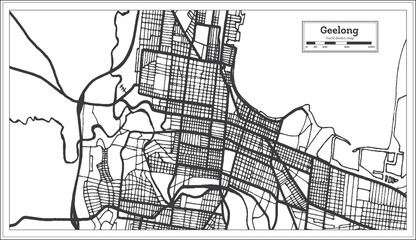 Geelong Australia City Map in Black and White Color. Outline Map.