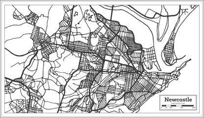 Newcastle Australia City Map in Black and White Color. Outline Map.