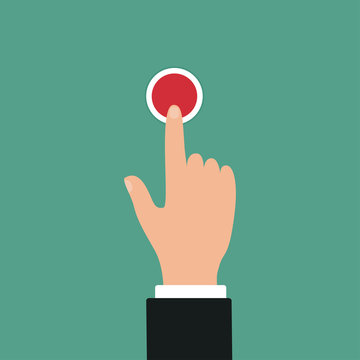 Hand Push Red Button. Icon Of Web Button