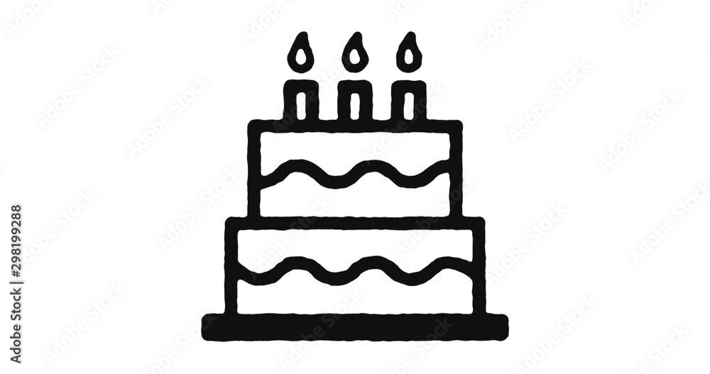 Poster party cake outline icon animation footage/video. hand drawn like symbol animated with motion graphic