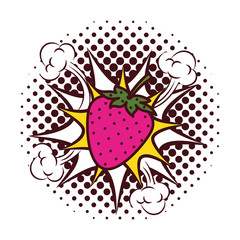 fresh fruit strawberry with splash pop art style