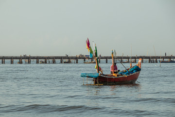 Fishing boats on the sea with blue sky  background