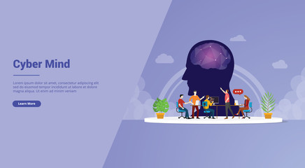 cyber mind technology brain concept for website template or landing homepage banner - vector