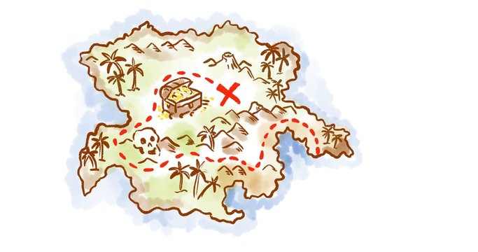 Treasure Map Of An Island Showing X Mark The Spot Drawing Retro