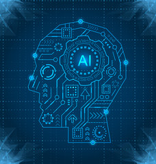 Human Brain Mind Head with Artificial Intelligence AI , Future Innovation