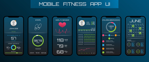 Application on the Mobile Phone to Track Steps, Pedometer. App for Fitness. Concept Interface Design of Apps
