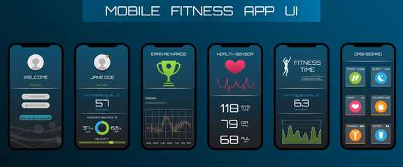 Application on the Smart Phone to Track Steps, Pedometer. App for Fitness. Concept Interface Design of Apps