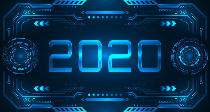 HUD UI Futuristic Frame with Text 2020, Happy New Year. Technology Background