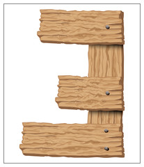 Isolated vector wooden number on a white background.