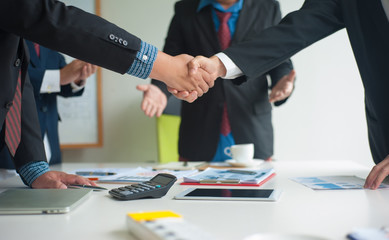 Lawyers for legal and business mediation. Businessman shaking hands after business meetings are done well. Business cooperation. - obrazy, fototapety, plakaty