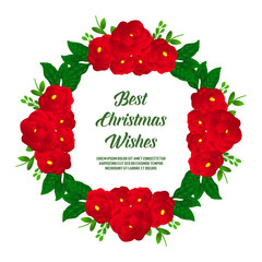 Ornate of card best christmas wishes, with texture of red flower frame elegant. Vector