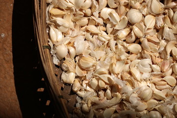 garlic on a wooden background